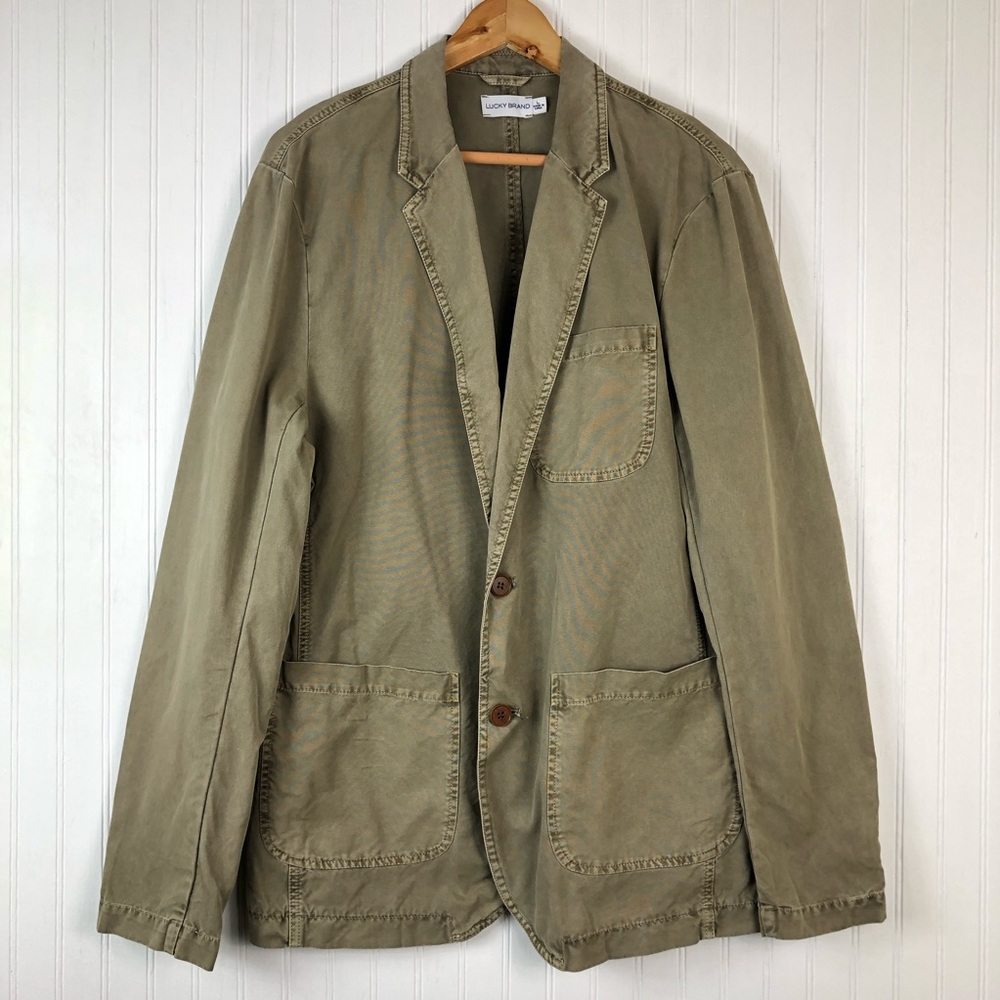 *SOLD* Lucky Brand Men's Beige Khaki Faded/Distressed Jacket Blazer Sz L
